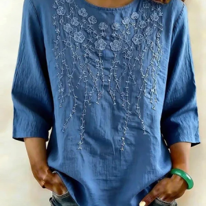 Women 3D Printing Crew Neck Half Sleeve Shirt Vintage Daily Summer Top, JustFashionNow Blouses, color:Blue|size:5XL