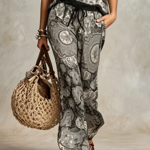 Casual Ethnic Straight Pants, Pants, color:As Picture|size:XXL, Stylewe