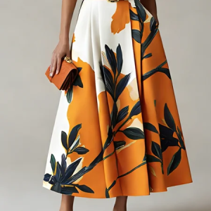 Urban Floral Maxi Skirt With Belt, Skirts, color:As Picture|size:XXL, Stylewe