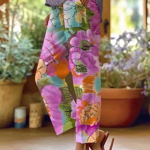 Women Floral Long Pants Casual Spring/Fall Trousers, JustFashionNow Pants, color:Purple|size:5XL