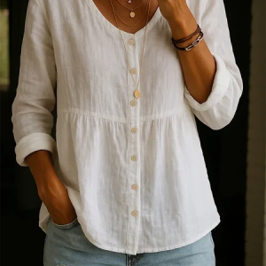 Women Plain V Neck Long Sleeve Blouse Printing Casual Daily Spring/Fall Top, JustFashionNow Blouses, color:White|size:5XL