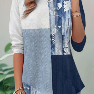 Women Abstract Long Sleeve Tee T-shirt Crew Neck Casual Tunic Spring/Fall Top, JustFashionNow T-Shirts, color:Blue|size:XXL