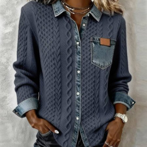 Women Multicolor Block Long Sleeve Shawl Collar Vintage Spring/Fall Cardigan Outerwear, JustFashionNow Cardigans, color:Navyblue|size:3XL