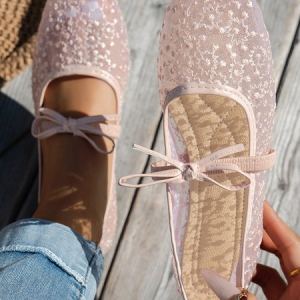New French-style Bow Flats: Breathable Mesh Square-toe Mary Janes  Sandals, JustFashionNow Flats, color:Pink|size:43