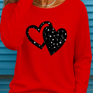 Women Heart/Cordate Long Sleeve Tee T-shirt Crew Neck Printing Casual Graphic Tee Spring/Fall Top, JustFashionNow T-Shirts, color:Red|size:XXL