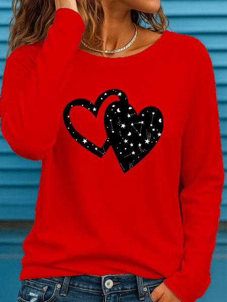 Women Heart/Cordate Long Sleeve Tee T-shirt Crew Neck Printing Casual Graphic Tee Spring/Fall Top, JustFashionNow T-Shirts, color:Red|size:XXL