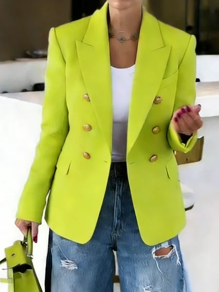 Urban X-Line Natural Regular Fit Lapel Collar Plain Daily Blazer, Blazers, color:Green|size:XXL, Stylewe