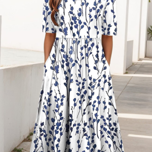 Women Floral Short Sleeve Crew Neck Printing Dress Daily Casual Maxi Shift Dress H-Line Summer Dress, JustFashionNow Casual Dresses, color:White|size:4XL