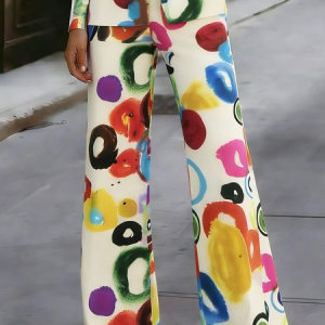 Urban Abstract Polka Dots Printing Wide Leg Pants, Pants, color:As Picture|size:XXL, Stylewe