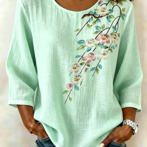 Women 3D Printing Crew Neck Half Sleeve Shirt Vintage Daily Summer Top, JustFashionNow Blouses, color:Aqua|size:5XL
