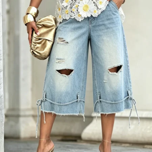 Plain Denim Loose Urban Jeans, Jeans, color:Denim Blue|size:XXL, Stylewe