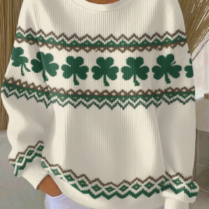 Women Shamrock Crew Neck Printing Casual Spring/Fall Long Sleeve Sweatshirt, JustFashionNow Sweatshirts & Hoodies, color:Apricot|size:5XL