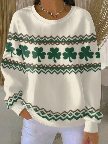 Women Shamrock Crew Neck Printing Casual Spring/Fall Long Sleeve Sweatshirt, JustFashionNow Sweatshirts & Hoodies, color:Apricot|size:5XL