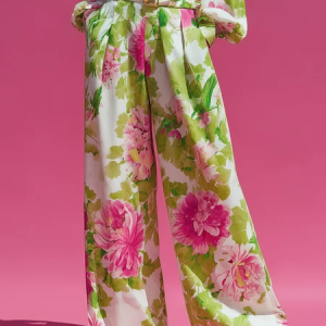 Urban Floral Pockets Wide Leg Pants No Belt, Pants, color:Pink|size:XXL, Stylewe