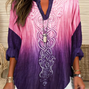 Women Abstract V Neck Long Sleeve Blouse Printing Casual Daily Spring/Fall Top, JustFashionNow Shirts, color:Purple|size:5XL