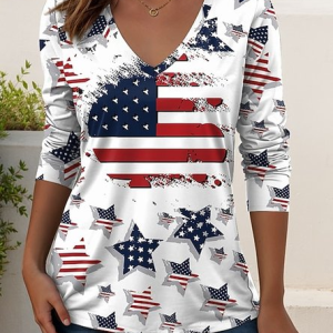 Women Striped Long Sleeve Tee T-shirt V Neck Elegant Spring/Fall Top, JustFashionNow T-Shirts, color:White|size:4XL