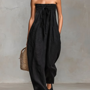 Casual Plain Strapless Tube Jumpsuit, Jumpsuits, color:Black|size:XXL, Stylewe