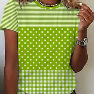 Women Striped Short Sleeve Tee T-shirt Crew Neck Printing Casual Graphic Tee Summer Top, JustFashionNow T-Shirts, color:Green|size:XXL
