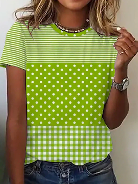 Women Striped Short Sleeve Tee T-shirt Crew Neck Printing Casual Graphic Tee Summer Top, JustFashionNow T-Shirts, color:Green|size:XXL