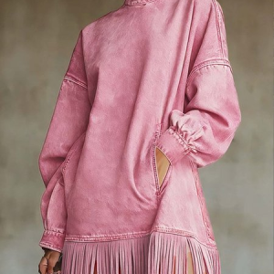 Women Casual Denim Blue Mini Dress Turtleneck H-Line Fall Daily, Mini Dresses, color:Pink|size:XXL, Stylewe