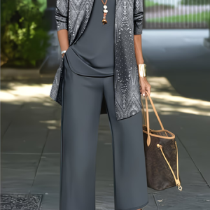 Women Abstract Printing Matching Outfit Daily Long Sleeve Casual Spring/Fall Multi-Piece Set Matching Set, JustFashionNow Suit Set, color:Gray|size:XXL