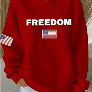 Women America Flag Crew Neck Vintage Spring/Fall Long Sleeve Sweatshirt, JustFashionNow Sweatshirts & Hoodies, color:Red|size:3XL