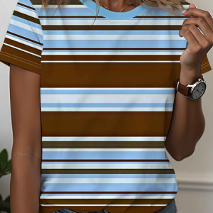 Women Striped Short Sleeve Tee T-shirt Crew Neck Printing Casual Graphic Tee Summer Top, JustFashionNow T-Shirts, color:As Picture|size:XXL