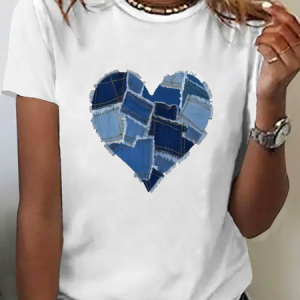Women Heart/Cordate Short Sleeve Tee T-shirt Crew Neck Printing Casual Graphic Tee Summer Top, JustFashionNow T-Shirts, color:White|size:XXL