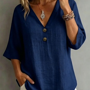 Women Plain Half Sleeve Shirt Vintage Daily Summer Top, JustFashionNow Blouses, color:Navyblue|size:3XL