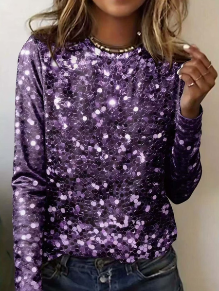 Women Abstract Long Sleeve Tee T-shirt Crew Neck Printing Casual Graphic Tee Spring/Fall Top, JustFashionNow T-Shirts, color:Purple|size:XXL