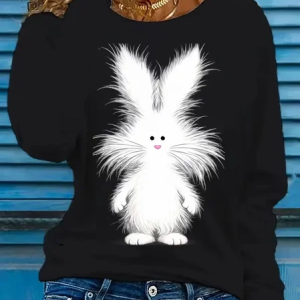 Women Easter (rabbit) Long Sleeve Tee T-shirt Crew Neck Printing Casual Graphic Tee Spring/Fall Top, JustFashionNow T-Shirts, color:Black|size:XXL