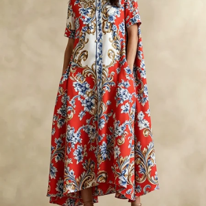 Urban Ethnic Shirt Collar Maxi Dress, Maxi Dresses, color:As Picture|size:XXL, Stylewe