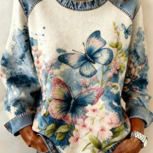 Women Floral Crew Neck Printing Vintage Spring/Fall Long Sleeve Sweatshirt, JustFashionNow Sweatshirts & Hoodies, color:Apricot|size:4XL