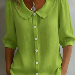 Women Plain Crew Neck Short Sleeve Shirt Casual Daily Summer Top, JustFashionNow Blouses, color:Green|size:3XL