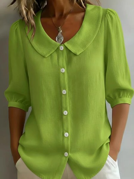 Women Plain Crew Neck Short Sleeve Shirt Casual Daily Summer Top, JustFashionNow Blouses, color:Green|size:3XL