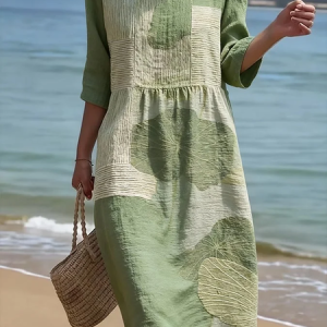Women Abstract Half Sleeve Crew Neck Printing Dress Daily Casual Maxi H-Line Summer Dress, JustFashionNow Casual Dresses, color:Green|size:4XL