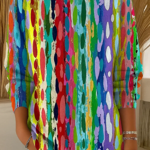 Women Abstract Printing Casual Long Sleeve Crew Neck Spring/Fall Sweater, JustFashionNow Sweaters, color:As Picture|size:5XL