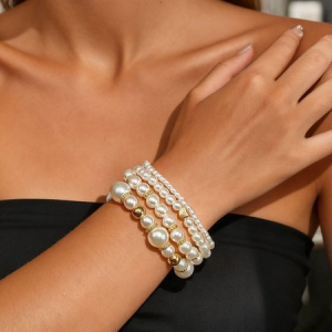 Multilayer Red Bead And Heart Charm Bracelet Valentine's Day Pearl And Cherry Stacking Bracelet Set Fashionable And Versatile 5-piece Bracelet Set, JustFashionNow Bracelets, color:Color10|size:One-size
