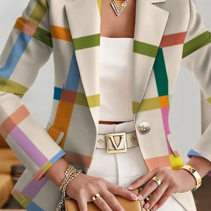 Urban Printing Plaid Lapel Collar Blazer, Blazers, color:As Picture|size:XXL, Stylewe
