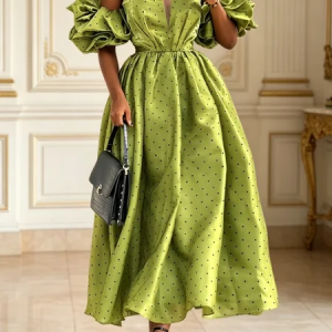 Elegant Polka Dots Cold Shoulder Maxi Dress, Cocktail Dresses, color:As Picture|size:XXL, Stylewe