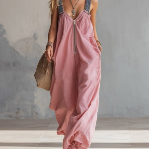 Casual Striped Loosen Overall Jumpsuit, Jumpsuits, color:As Picture|size:XXL, Stylewe