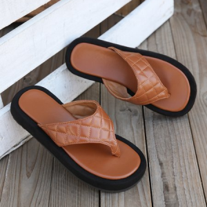 Women's New Outdoor Beach Slides Summer Platform Thong Sandals, JustFashionNow Sandals, color:Light Brown|size:43