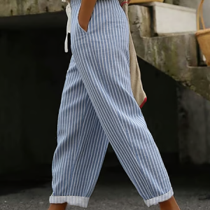 Women Striped Long Pants Casual Spring/Fall Trousers, JustFashionNow Pants, color:Blue|size:4XL