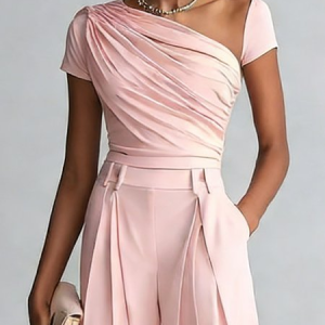 Urban Plain Ruched Asymmetrical T-shirt, Tees, color:Pink|size:XXL, Stylewe