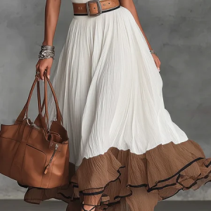 Urban Color Block Maxi Skirt No Belt, Skirts, color:As Picture|size:XXL, Stylewe