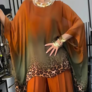 Urban Ombre Printing Crew Neck Dolman Sleeve Blouse, Blouses and Shirts, color:Orange|size:XXL, Stylewe