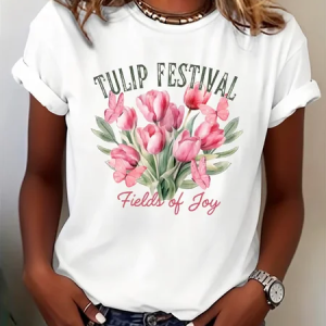 Women Floral Short Sleeve Tee T-shirt Crew Neck Printing Casual Graphic Tee Summer Top, JustFashionNow T-Shirts, color:White|size:XXL