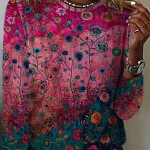 Women Floral Long Sleeve Tee T-shirt Crew Neck Printing Casual Graphic Tee Spring/Fall Top, JustFashionNow T-Shirts, color:Purple|size:XXL