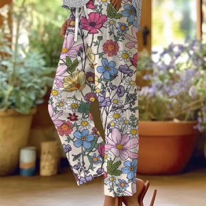 Women Floral Long Pants Casual Spring/Fall Trousers, JustFashionNow Pants, color:As Picture|size:5XL