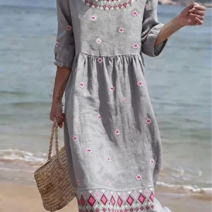 Women Abstract Half Sleeve Crew Neck Printing Dress Daily Casual Maxi H-Line Summer Dress, JustFashionNow Casual Dresses, color:Gray|size:4XL